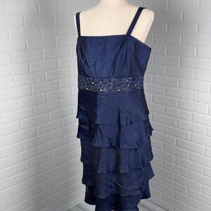 Kathy Roberts Dress Women 16‎ Blue Shimmer Embellished Ruffle Waist Party Formal